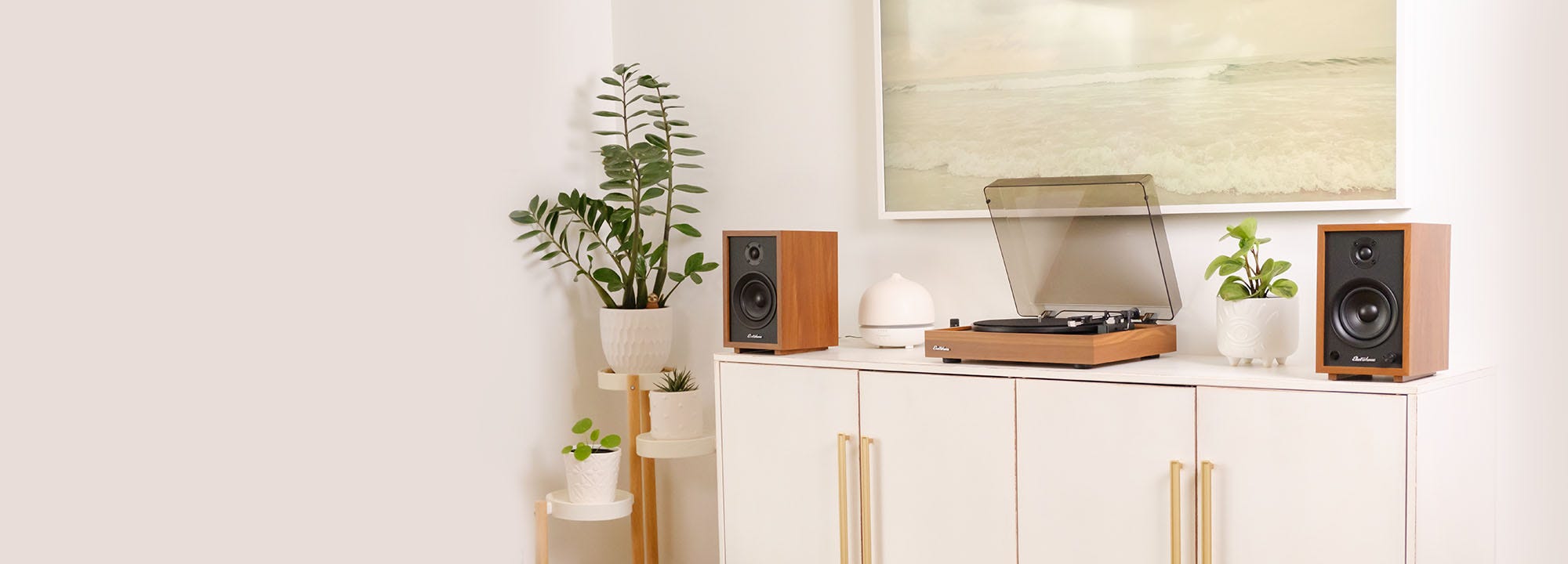 Electrohome Montrose Wireless Record Player Stereo System with 4” McKinley Bluetooth Powered Bookshelf Speakers 